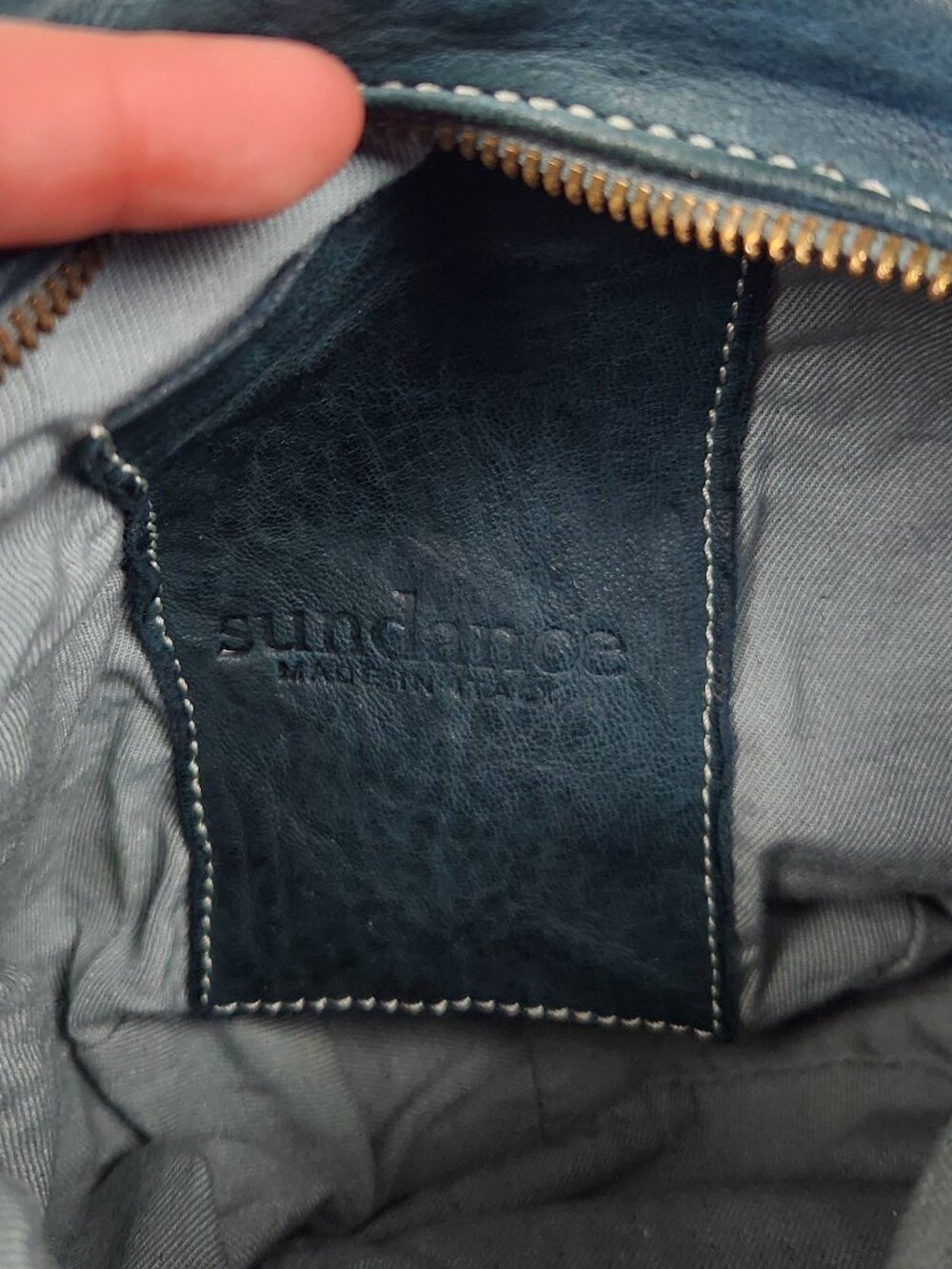 Sundance Woven Leather Round Crossbody Purse Bag Dark Teal Blue - Picture 6 of 9